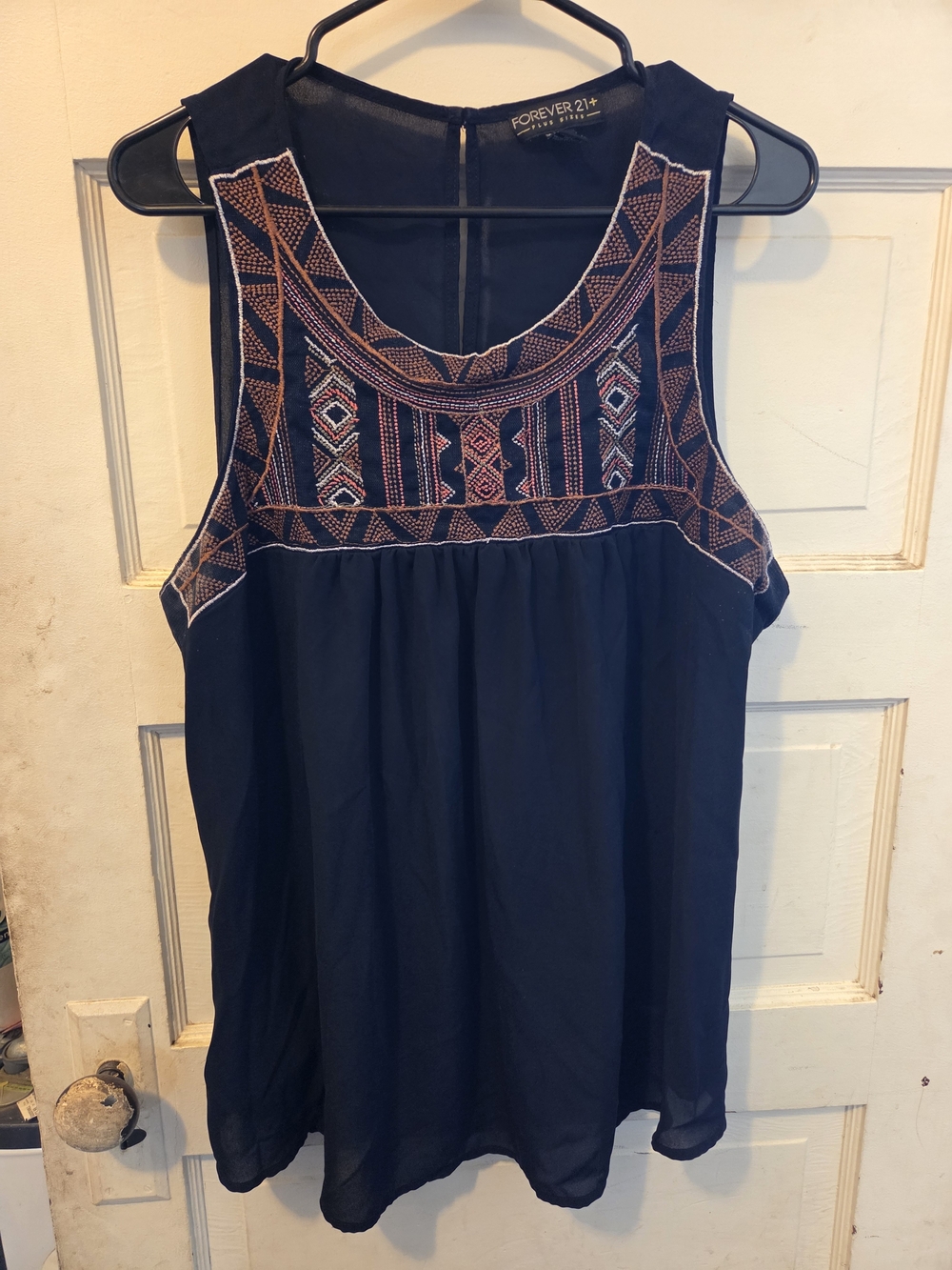 Forever 21 Navy Tank Top with Geometric Embroidery